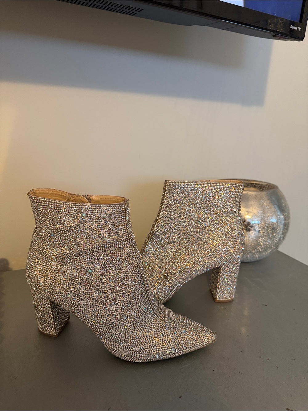 Betsey Johnson Silver Crystal Embellished Ankle Boots